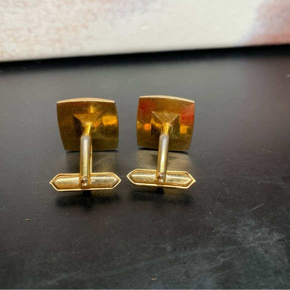 🎁 Vintage Rivoli Crystal Cuff Links Amber Rivoli Rhinestone - Picture 3 of 5
